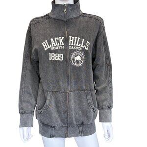 Basix Vintage Black Zip-Up Sweatshirt Jacket w/ Embroidered Detail Womens Sz M